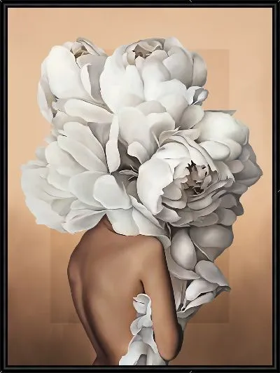 Картина Девушка с пионами на персиковом фоне