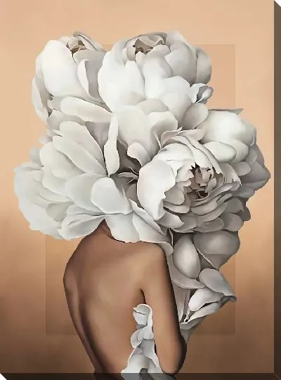 Картина Девушка с пионами на персиковом фоне