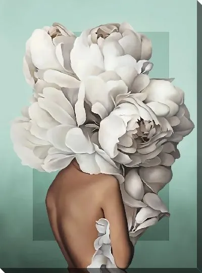 Картина Девушка с пионами на мятном фоне