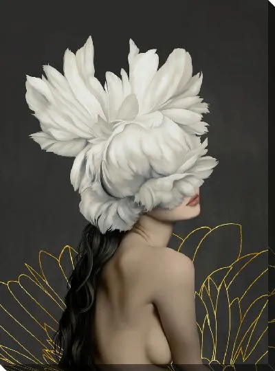 Картина Девушка с цветами на голове и очертаниями цветка на фоне