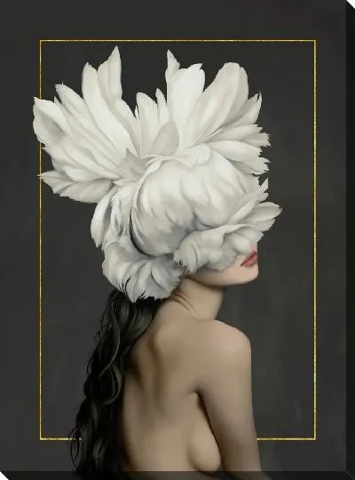 Картина Девушка с цветами на голове на темном фоне