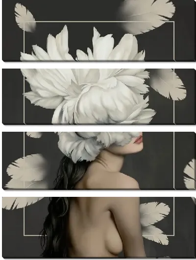 Картина Девушка с цветами на голове и перьями на фоне