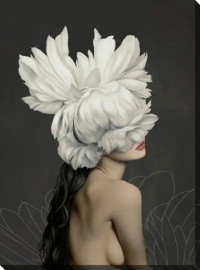 Картина Девушка с цветами на голове и наброском цветка