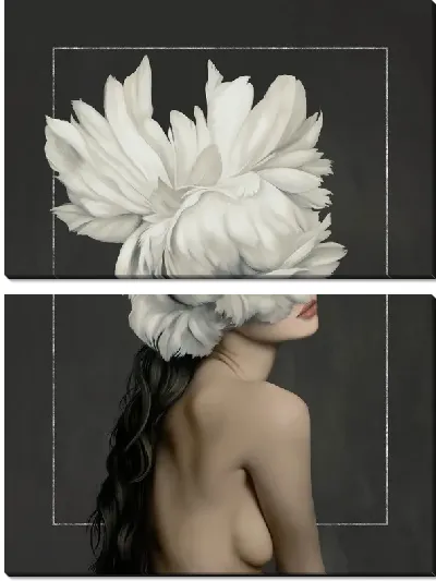 Картина Девушка с цветами на голове на черном фоне