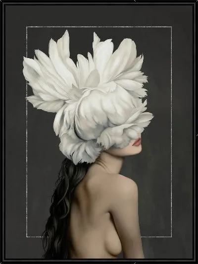 Картина Девушка с цветами на голове на черном фоне