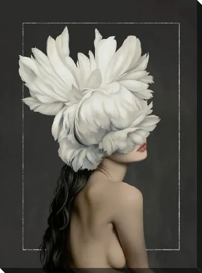 Картина Девушка с цветами на голове на черном фоне