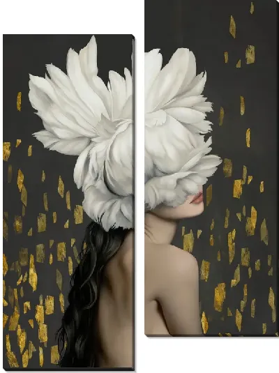 Картина Девушка с цветами на голове на золоченном фоне