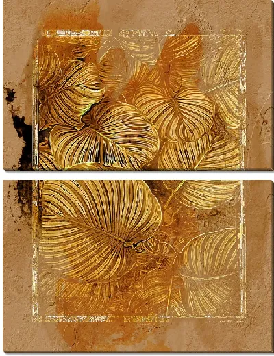 Модульная картина Золотые листья монстеры