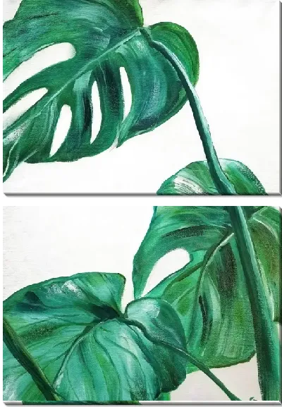 Модульная картина Три листа монстеры