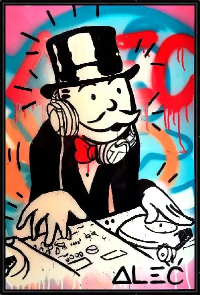 Картина Диджей Милберн Пеннибэгс из Монополии за музыкальным сетом