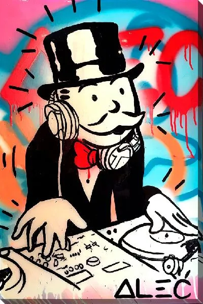 Картина Диджей Милберн Пеннибэгс из Монополии за музыкальным сетом