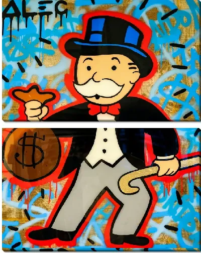 Картина Дядюшка Пеннибэгс из Монополии с мешком денег