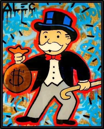 Картина Дядюшка Пеннибэгс из Монополии с мешком денег