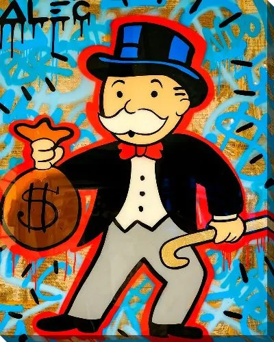Картина Дядюшка Пеннибэгс из Монополии с мешком денег