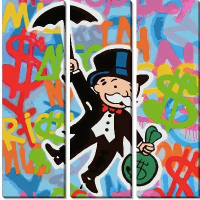 Картина Пеннибэгс летит на зонте с долларами