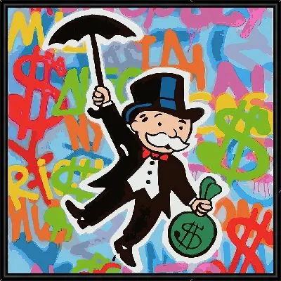 Картина Пеннибэгс летит на зонте с долларами