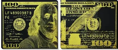 Модульная картина 100 долларов с инверсией цвета