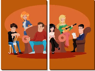 Модульная картина Рисунок друзей в кафе