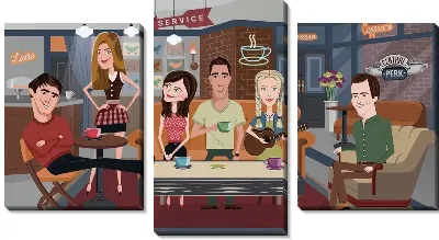 Модульная картина Герои сериала "Друзья" в любимом кафе