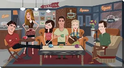 Постер Герои сериала "Друзья" в любимом кафе