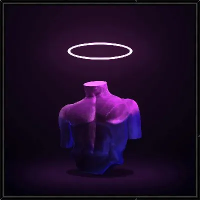 Неоновый ореол над статуей