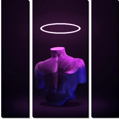 Неоновый ореол над статуей