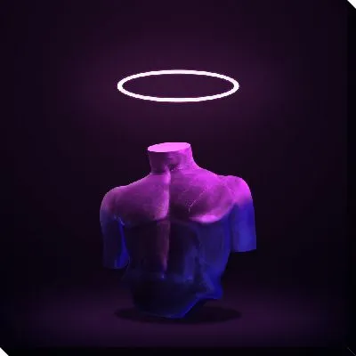 Неоновый ореол над статуей