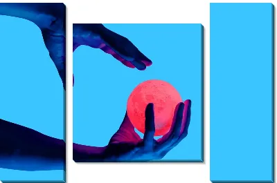 Модульная картина Неоновый шар в руках