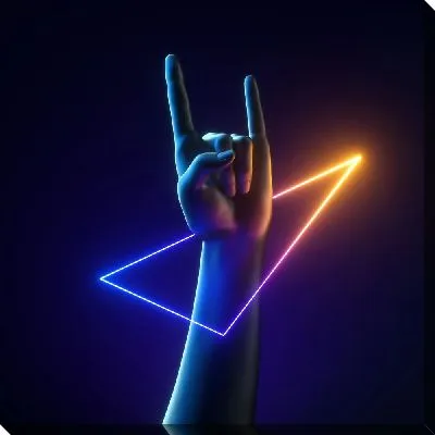 Постер Рок жест в неоновом треугольнике