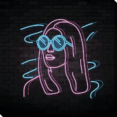 Картина маслом Неоновый силуэт девушка в очках