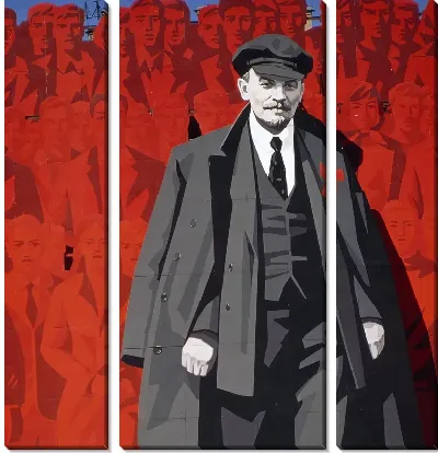 Модульная картина Ленин на фоне красной толпы