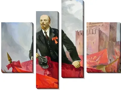 Модульная картина Ленин и красное знамя