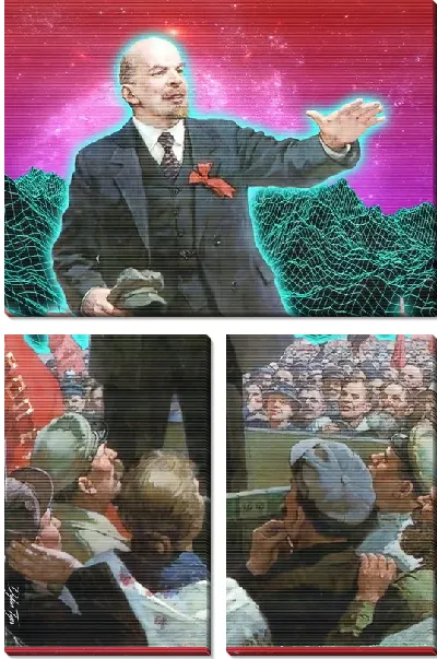 Модульная картина Неоновая голограмма с Лениным