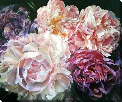 Картина маслом 5 пионов