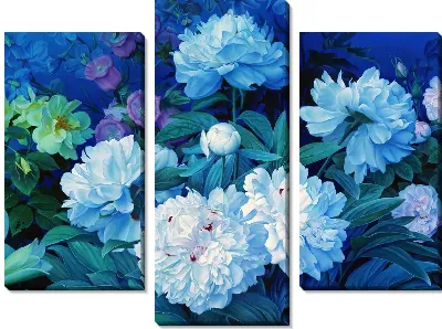 Модульная картина Пионы в голубых тонах