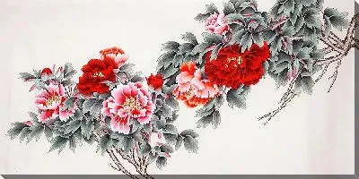 Картина маслом Ветка с цветами пионов