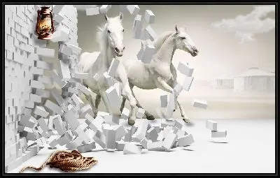 3д лошади из-за стены