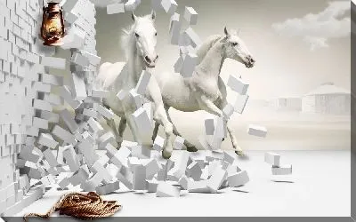 3д лошади из-за стены