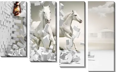 3д лошади из-за стены