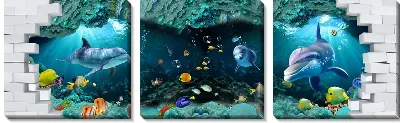 Модульная картина Морской мир с дельфинами