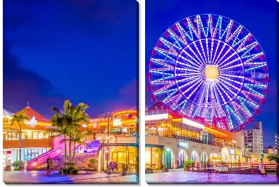 Модульная картина Ночной парк аттракционов №2