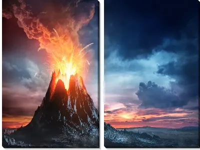 Модульная картина Всплески лавы в вулкане