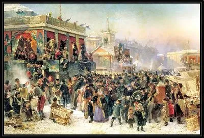 Народное гулянье во время Масленицы на Адмиралтейской площади в Петербурге