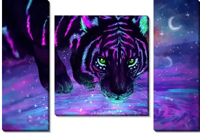 Модульная картина Тигр в неоновых цветах