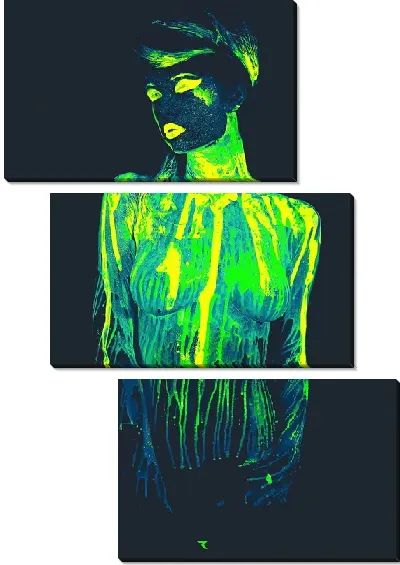 Модульная картина Девушка в зеленом неоне