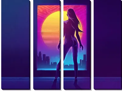 Модульная картина Женский силуэт на фоне ночного неона