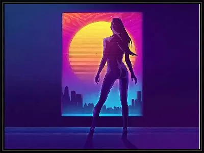 Картина Женский силуэт на фоне ночного неона