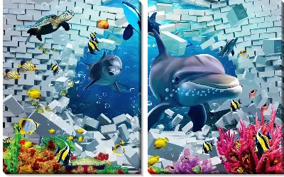 Модульная картина Морской 3D мир