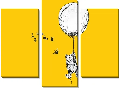 Модульная картина Винни Пух на воздушном шаре с пчелами