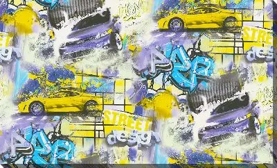 Картина маслом Желтые и синие автомобили